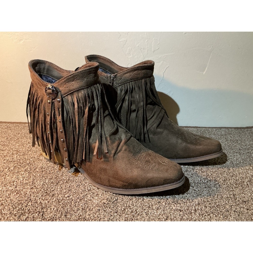 Roper Fringe Ankle Boots Booties 8 EU 39 Faux Leather Studded